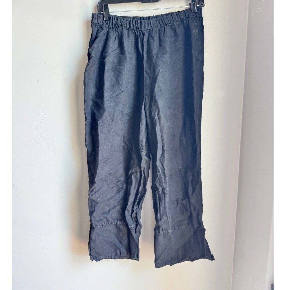 Match Point Black Linen Wide Leg Crop Pants S Minimalist Quiet Luxury Boho